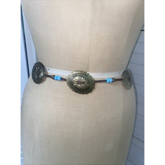 Unbranded Accessories - Vintage Leather & Brass Conchas/Arrowheads & Beads Boho Western Belt One Size